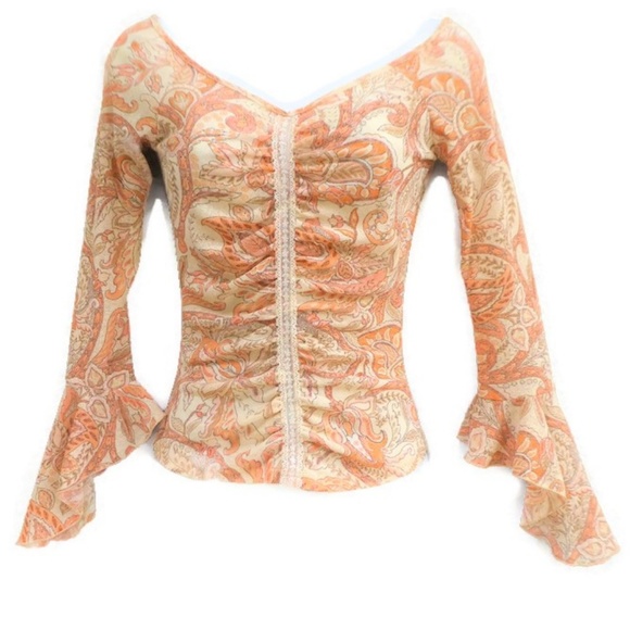 Shameless Tops - SOLD Vintage 90s Y2K Shameless Top V Ruched Lace Butterfly Cuff Lace S